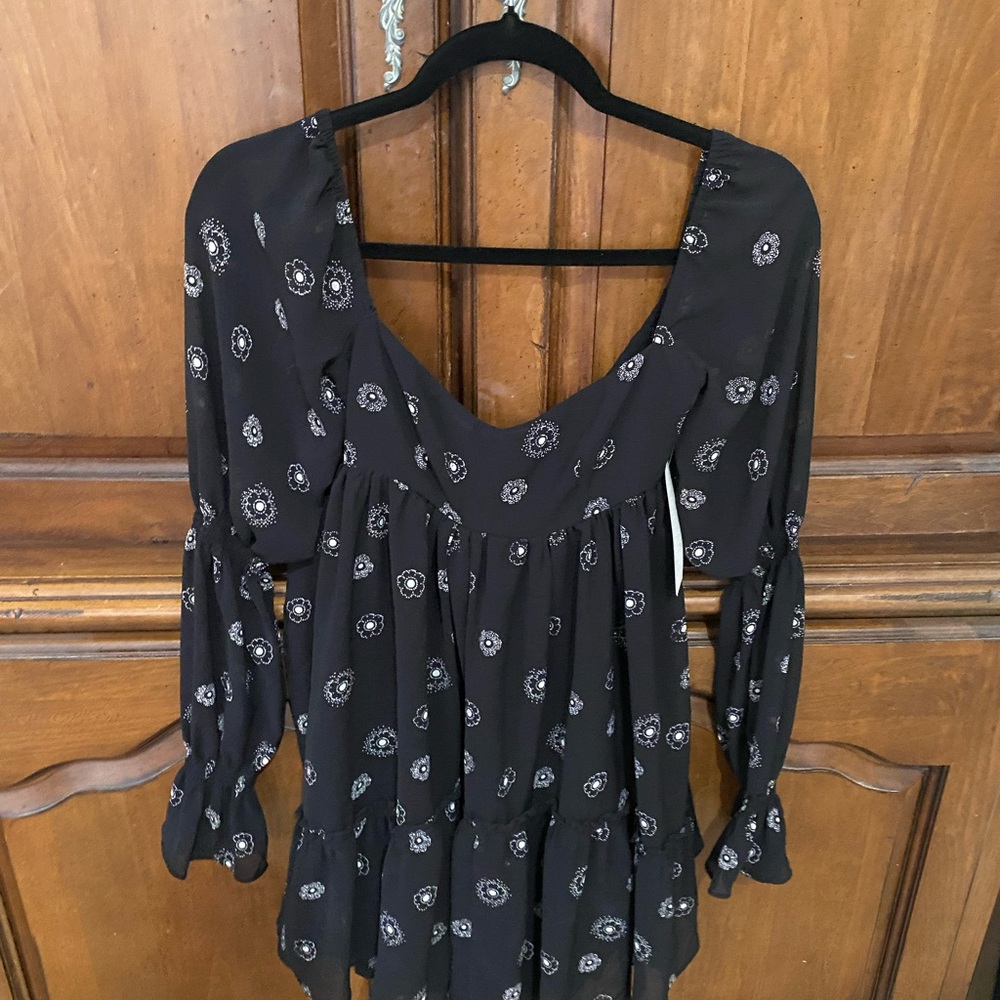 Black Floral Long Sleeve Dress
